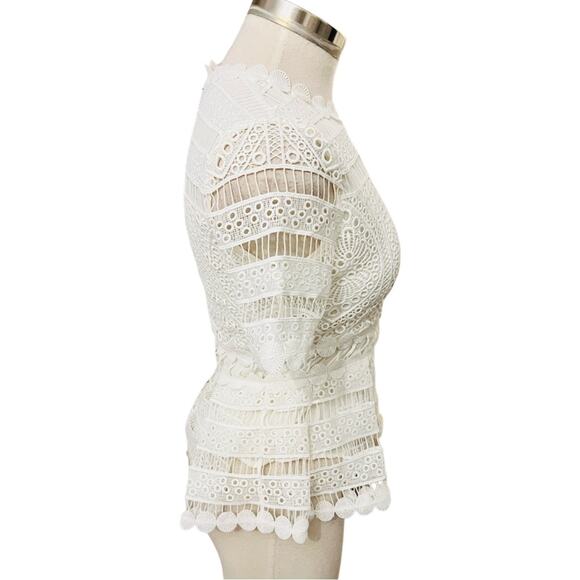 Maje Loseray Peplum Lace Top Blouse Short Sleeve  in Ecru White Size 1 US Smalll - Picture 5 of 11